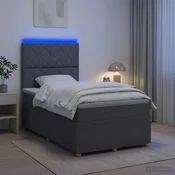 vidaXL LED posteljni pod z vzmetnico Temno siva 120 x 200 cm Blago