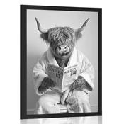 Plakat krava s časopisom na stranišču - 60x90 white
