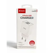 X Start Punjac za mobilni telefon, 2xUSB izlaz, 3.6 A, Beli