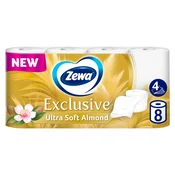 Toaletni papir, 4-slojni, majhen zvitek, 8 zvitkov, ZEWA Exclusive, mandljev cvet, 8 zvitkov