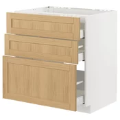 METOD / MAXIMERA Pod.elem.grej.ploca/3front/3fiok, bela/Forsbacka hrastovina, 80x60 cm