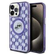 Ovitek Karl Lagerfeld IML MagSafe za iPhone 15 Pro - purple monogram karl and choupette head
