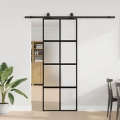 Vidaxl Drsna vrata z opremo črna 76x205 cm kaljeno steklo