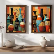 WallXpert set uramljenih MDF slika NAL190-70, šarene dekorativne vaze u toplim tonovima, 2 x 50 x 70 cm
