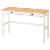 HEMNES Pisalna miza z 2 predaloma, bela lazura/svetlo rjava, 120x47 cm