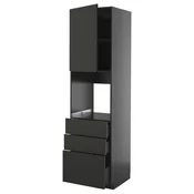 METOD/KNIVSHULT Visoka omara za pečico+1 vr/3 prd, črno siva/Nickebo mat antracitna, 60x60x220 cm