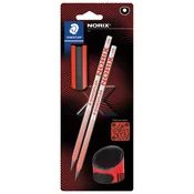 Staedtler set Norix, 2x svinčnik, 1x radirka, 1x šilček, rdeč, na blistru