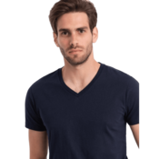 OMBRE Moška klasična bombažna majica z izrezom BASIC temno modra MDN124296 3XL