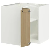 METOD Ugaoni podni ormaric s policom, bela/Forsbacka hrastovina, 88x88 cm
