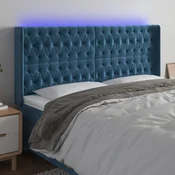 Greatstore LED posteljno vzglavje temno modro 183x16x118/128 cm žamet