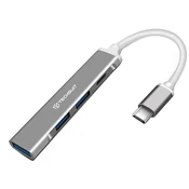 Multifunkcijski USB Hub Techsuit PolarisBridge 4v1 z 1x USB?3.0, 2x USB?2.0 in 1x USB-C vhodom za enostavno povezovanje - srebrn