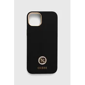 shumee Silikonski ovitek Guess za iPhone 15 Plus z logotipom, črne barve