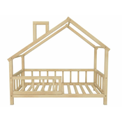 Adbor Otroška postelja Hiška 3 z ograjico + letveno dno, natur, 80x160