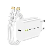 OEM Mayaxess, Omrežni polnilnik za iPhone 15 20W + 1m USB-C kabel, Bela, (5000275931)