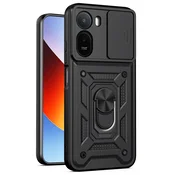 Oklepni ovitek MaX-Armor z obročem, kovinsko ploščico in zaščito zadnjih kamer za Xiaomi Redmi A7 Pro - black