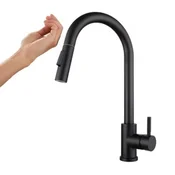 Črna armatura za pomivalno korito Touch 38 cm z izvlečnim izlivom 360°, jeklo Brenta 304