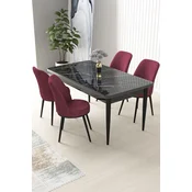 Hanah Home Set Trpezarijski sto i 4 stolice Nil, Bordo-crni