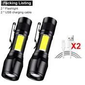 KJB Mini LED svetilka COB + XPE s polnjenjem USB, 2 kosa