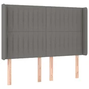 Vidaxl Vzglavje z ušesi temno sivo 147x16x118/128 cm blago