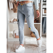 Spodnie damskie jeasnowe skinny z haftem MOONAIR niebieskie Dstreet