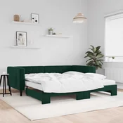 Greatstore Izvlečna dnevna postelja z vzmetnico tem. zel. 100x200 cm žamet