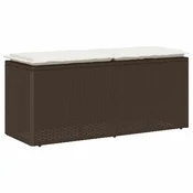 Vidaxl Vrtna klop z blazino rjava 110x40x44 cm poli ratan