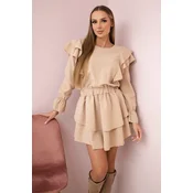 Beige dress with vertical ruffles