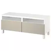BESTA TV stalaža s fiokama, bela/Lappviken/Stubbarp svetlosiva/bež, 120x42x48 cm