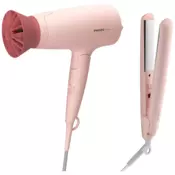 Philips fen za kosu + pegla za kosu, set, lako stilizovanje - BHP398/00, roze
