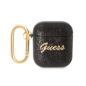 Etui za slušalke Glitter Flakes za Apple Airpods 1/2, Guess, z kovinsko zaponko, črna