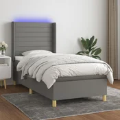 Greatstore Box spring postelja z vzmetnico LED temno siva 90x200 cm blago