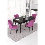 Hanah Home trpezarijski set Nef, sto na razvlacenje i 4 stolice, ploca u dekoru crnog mermera, ljubicasta tkanina Jerry
