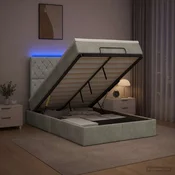 vidaXL Otomanska postelja z vzmetnico in LED Svetlo siva 120 x 200 cm