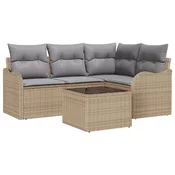 Set vrtnog kauca od 5 dijelova s jastucicima crni poly ratan 2-sjedalo vrtni kauc s odlaganjem i jastucicima bež poly ratan