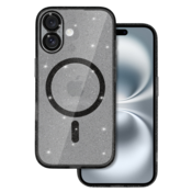 Silikonski ovitek Glitter MagSafe za iPhone 16 - prozorno črn z bleščicami