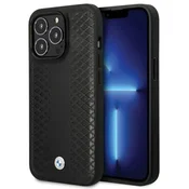 Bmw Usnjen ovitek BMW z diamantnim vzorcem, črne barve za iPhone 14 Pro