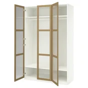 PAX/TONSTAD Garderobni sestav, bela/hrastov furnir steklo, 150x60x236 cm
