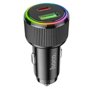 HOCO NZ14A Guerrero USB-C PD20W+ USB-A QC3.0 punjač za automobil, RGB, crni
