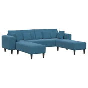 Vidaxl Kavč 3 szt. Modra 250 x 188 x 76 cm Žamet