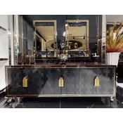 Casa Padrino luxury furniture set dark brown/black/gold - 1 Luxury Sideboard with 6 Doors & 2 Luxury Wall Mirrors - Luxury furniture - Luxury furnishings