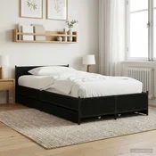vidaXL Okvir postelje z naslonjalom s predalom Črni hrast 80 x 200 cm
