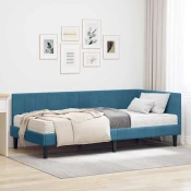 Kutni krevetni okvir s madracem s uzglavljem 2 pcs Plava Baršun