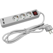 ENTAC Produžni kabl sa prekidacem trostruki 3m 2 USB beli
