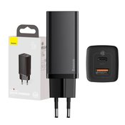 BASEUS Omrežni polnilnik GaN2 Lite, USB + USB-C, 65 W, EU (črn)
