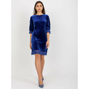Cobalt blue velour cocktail dress with 3/4 sleeves