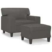 Vidaxl Fotelj s stolčkom za noge siv 60 cm umetno usnje