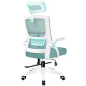 Nikcorp Kancelárske ergonomsko pisarniško vrtljivo stol ALFORDSON model z vzglavnikom, nastavljiva višina 10 cm in nagib naslona do 120°, zložljivi nasloni za roke, mrežasta tkanina A1, bela/cijan 180 kg