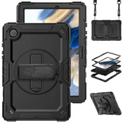 GS Ovitek za Samsung Galaxy Tab A8 10.5 SM-X200 SM-X205, oklepni, vrtljiv za 360 stopinj, črn
