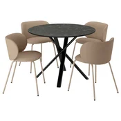 NORRMJÖLE/KRYLBO Miza in 4 stoli, črna imitacija marmorja/tonerud temno bež, 105 cm