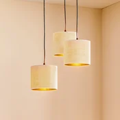 EMIBIG LIGHTING Visoka svetilka Jari s tkaninskim senčnikom, 3-delna, okrogla, belo-zlata - Dnevna soba/jedilnica - bel, zlato, črno - Tkanine/tekstil